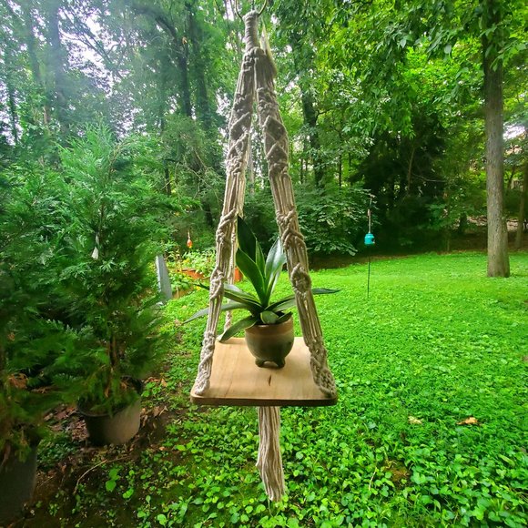 Cost Plus World Market Other - NWT Cost Plus World Market Natural Macrame Plant Hanger With Wood Shelf